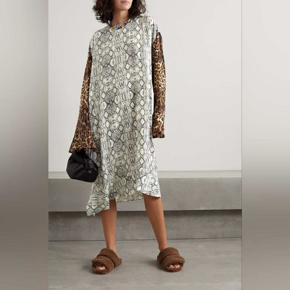 NWOT Les Rêveries Printed Silk Crepe De Chine Midi Dress in Snake print Size 4